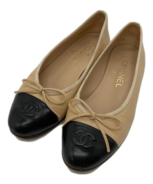 CHANEL（シャネル）CHANEL (シャネル) フラットバレエシューズ ベージュ×ブラック サイズ:34 1/2の古着・服飾アイテム