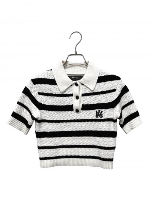 AMIRI（アミリ）AMIRI (アミリ) MA Striped Polo Knit Top & Mini Skirt Set ホワイト×ブラック サイズ:XSの古着・服飾アイテム