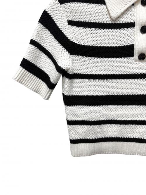 AMIRI（アミリ）AMIRI (アミリ) MA Striped Polo Knit Top & Mini Skirt Set ホワイト×ブラック サイズ:XSの古着・服飾アイテム