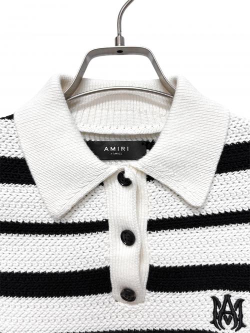 AMIRI（アミリ）AMIRI (アミリ) MA Striped Polo Knit Top & Mini Skirt Set ホワイト×ブラック サイズ:XSの古着・服飾アイテム