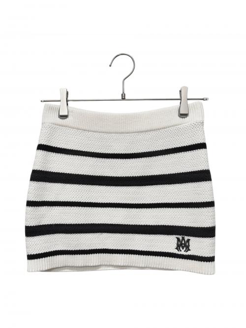 AMIRI（アミリ）AMIRI (アミリ) MA Striped Polo Knit Top & Mini Skirt Set ホワイト×ブラック サイズ:XSの古着・服飾アイテム