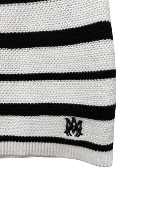 AMIRI（アミリ）AMIRI (アミリ) MA Striped Polo Knit Top & Mini Skirt Set ホワイト×ブラック サイズ:XSの古着・服飾アイテム