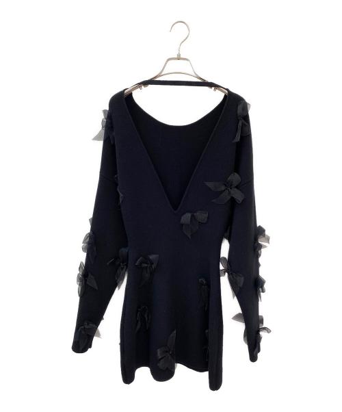 MYLAN（マイラン）MYLAN (マイラン) Wool Cashmere Knit Mini Dress with Ribbon ブラック サイズ:Fの古着・服飾アイテム