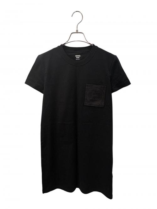 HERMES（エルメス）HERMES (エルメス) Hロゴ刺繍カットソーワンピース ブラック サイズ:size38の古着・服飾アイテム
