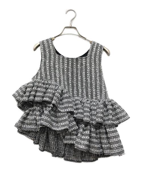 Deci Couture（デシクチュール）Deci Couture (デシクチュール) Fancy Tweed Frill Top ホワイト×ブラック サイズ:Fの古着・服飾アイテム