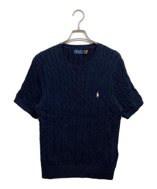 POLO RALPH LAUREN（ポロ・ラルフローレン）POLO RALPH LAUREN (ポロ・ラルフローレン) 半袖ケーブルニット ネイビー サイズ:XLの古着・服飾アイテム