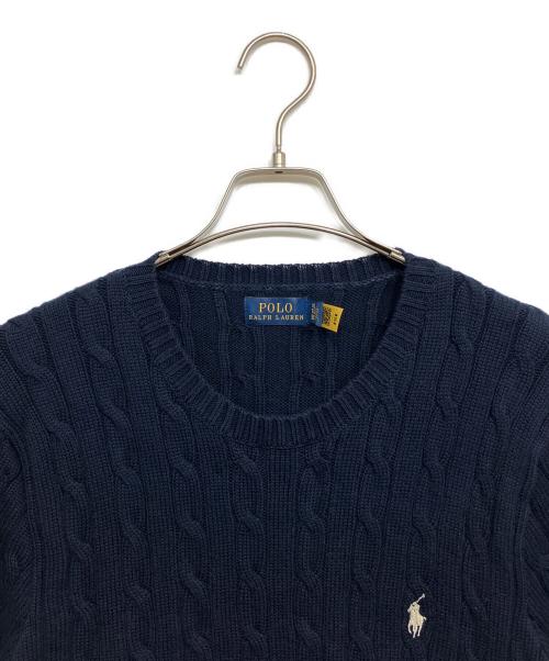 POLO RALPH LAUREN（ポロ・ラルフローレン）POLO RALPH LAUREN (ポロ・ラルフローレン) 半袖ケーブルニット ネイビー サイズ:XLの古着・服飾アイテム