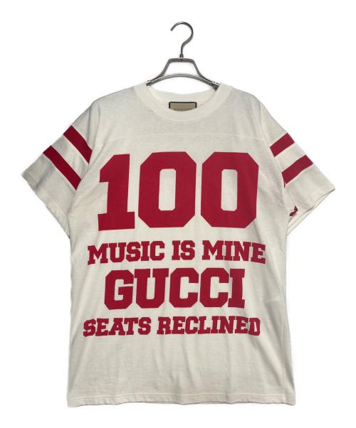 GUCCI（グッチ）GUCCI (グッチ) 100周年 MUSIC IS MINE ロゴ Tシャツ ホワイト サイズ:XSの古着・服飾アイテム