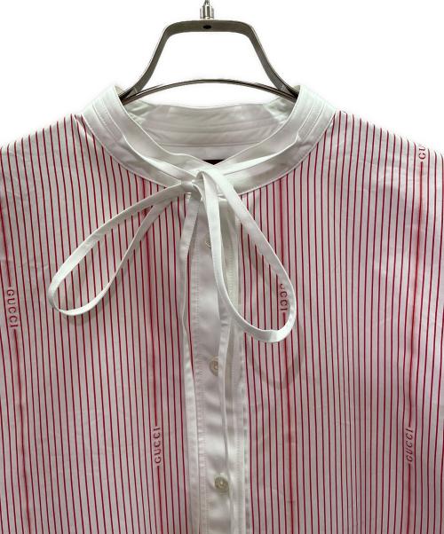 GUCCI（グッチ）GUCCI (グッチ) Cotton Fil Coupé Shirt コットン フィルクーペ シャツ/826759 Z7ASD ホワイト×レッド サイズ:42の古着・服飾アイテム