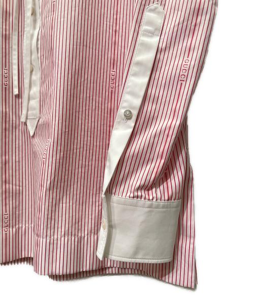 GUCCI（グッチ）GUCCI (グッチ) Cotton Fil Coupé Shirt コットン フィルクーペ シャツ/826759 Z7ASD ホワイト×レッド サイズ:42の古着・服飾アイテム