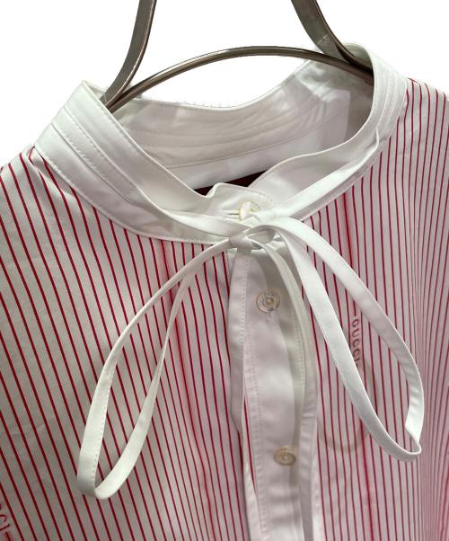 GUCCI（グッチ）GUCCI (グッチ) Cotton Fil Coupé Shirt コットン フィルクーペ シャツ/826759 Z7ASD ホワイト×レッド サイズ:42の古着・服飾アイテム