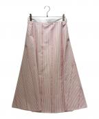 GUCCIグッチ）の古着「Cotton Fil Coupé Midi Skirt/コットン フィルクーペ ミディ スカート」｜レッド×ホワイト