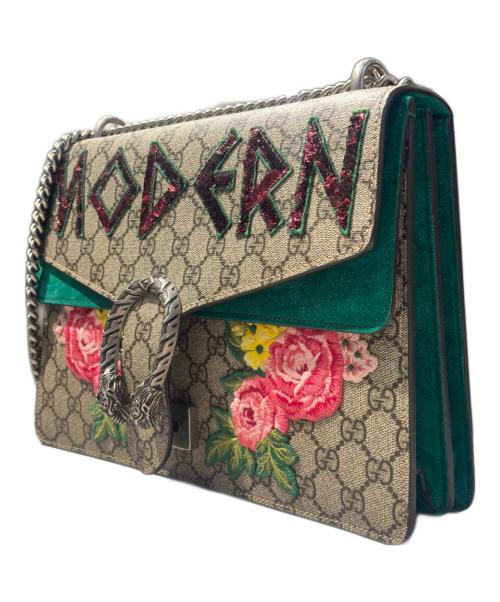 GUCCI（グッチ）GUCCI (グッチ) Dionysus Shoulder Bag GG Supreme Modern Medium / ディオニュソス フローラルバッグ ベージュ/グリーン サイズ:Medium/ミディアムの古着・服飾アイテム