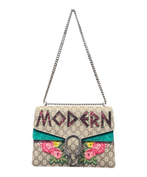 GUCCI（グッチ）GUCCI (グッチ) Dionysus Shoulder Bag GG Supreme Modern Medium / ディオニュソス フローラルバッグ ベージュ/グリーン サイズ:Medium/ミディアムの古着・服飾アイテム