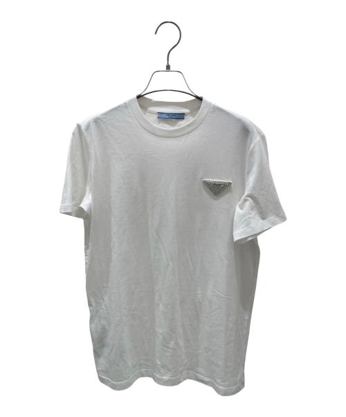 PRADA（プラダ）PRADA (プラダ) ラインストーン三角ロゴTシャツ ホワイト サイズ:XSの古着・服飾アイテム