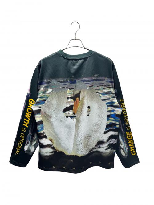 BURBERRY（バーバリー）BURBERRY (バーバリー) Swan Print Top グリーン×ブラック サイズ:Lの古着・服飾アイテム
