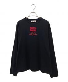 MIU MIU（ミュウミュウ）の古着「ロゴ刺繍Tシャツ」｜ブラック