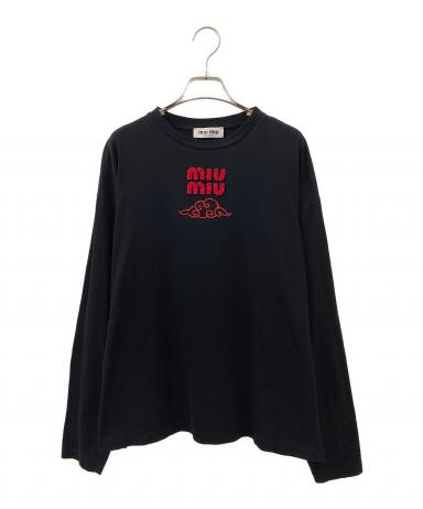中古・古着通販】MIU MIU (ミュウミュウ) ロゴ刺繍Tシャツ ブラック