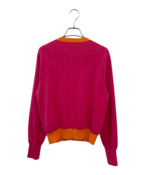 CABAN（キャバン）CABAN (キャバン) コットンカシミヤ バイカラークルーネックカーディガン ピンク×オレンジ サイズ:Freeの古着・服飾アイテム