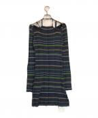 Mame Kurogouchiマメクロゴウチ）の古着「Random Ribbed Plaid Knitted Dress With Choker」｜ネイビー