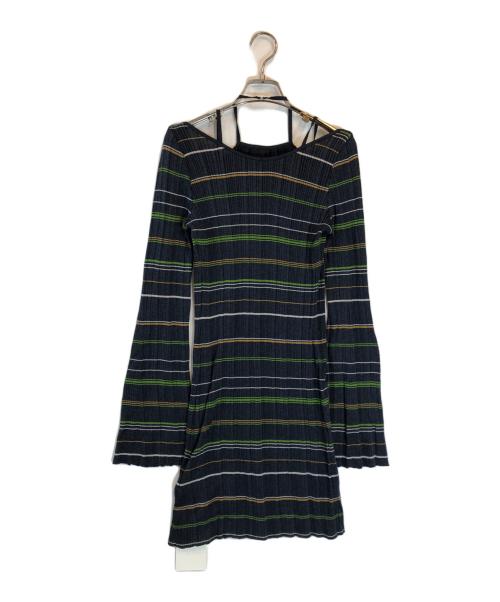 Mame Kurogouchi（マメクロゴウチ）mame kurogouchi (マメクロゴウチ) Random Ribbed Plaid Knitted Dress With Choker ネイビー サイズ:2の古着・服飾アイテム