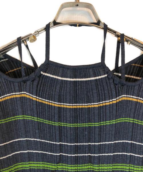Mame Kurogouchi（マメクロゴウチ）mame kurogouchi (マメクロゴウチ) Random Ribbed Plaid Knitted Dress With Choker ネイビー サイズ:2の古着・服飾アイテム