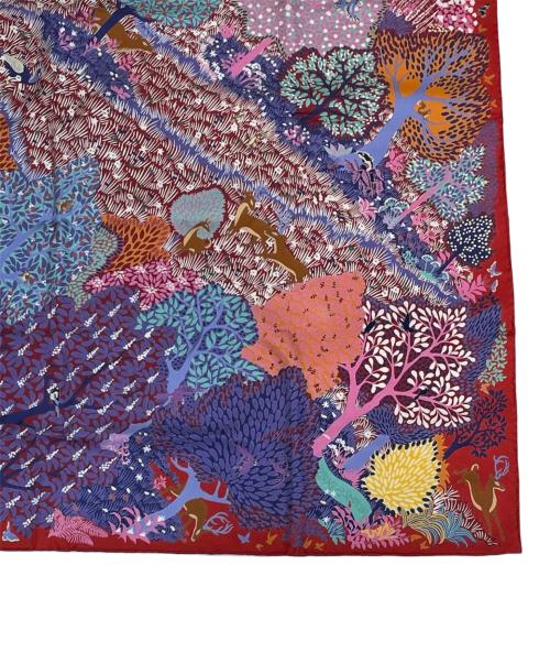 HERMES（エルメス）HERMES (エルメス) カレ90《DANS UN JARDIN ANGLAIS（英国式庭園にて）》 レッド サイズ:90の古着・服飾アイテム