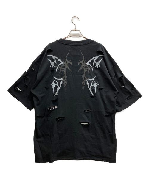 GALFY（ガルフィー）GALFY (ガルフィー) クロミ (クロミ) イルガルフィーボロボロ半袖TEE ブラック サイズ:XLの古着・服飾アイテム
