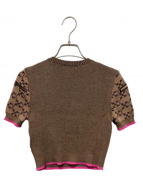 OFFWHITE（オフホワイト）OFFWHITE (オフホワイト) クロップドニット ベージュ×ピンク サイズ:40の古着・服飾アイテム