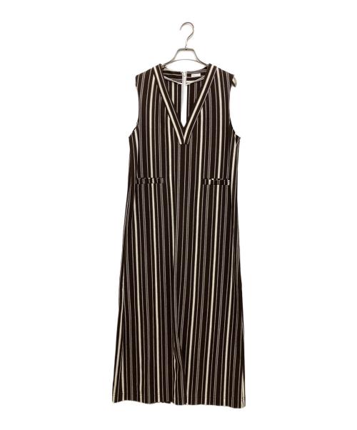 GALERIE VIE（ギャルリーヴィー）GALERIE VIE (ギャルリーヴィー) ランダムストライプ Vネックワンピース ブラウン サイズ:Freeの古着・服飾アイテム