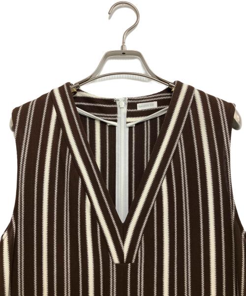 GALERIE VIE（ギャルリーヴィー）GALERIE VIE (ギャルリーヴィー) ランダムストライプ Vネックワンピース ブラウン サイズ:Freeの古着・服飾アイテム