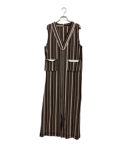 GALERIE VIE（ギャルリーヴィー）GALERIE VIE (ギャルリーヴィー) ランダムストライプ Vネックワンピース ブラウン サイズ:Freeの古着・服飾アイテム