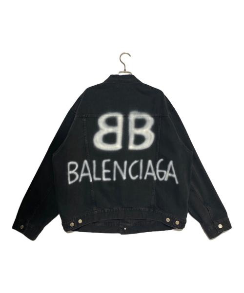 BALENCIAGA（バレンシアガ）BALENCIAGA (バレンシアガ) Spray Paint BB Logo Denim Jacket ブラック サイズ:XSの古着・服飾アイテム