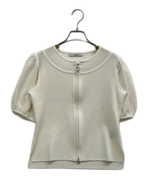 Rene（ルネ）Rene (ルネ) パフスリーブパールジップカーディガン ホワイト サイズ:SIZE36の古着・服飾アイテム