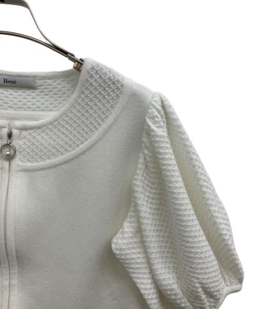 Rene（ルネ）Rene (ルネ) パフスリーブパールジップカーディガン ホワイト サイズ:SIZE36の古着・服飾アイテム