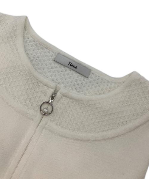 Rene（ルネ）Rene (ルネ) パフスリーブパールジップカーディガン ホワイト サイズ:SIZE36の古着・服飾アイテム