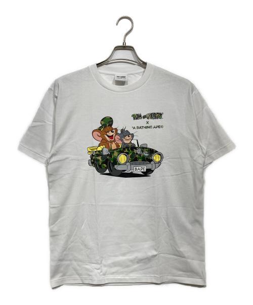 A BATHING APE（アベイシングエイプ）A BATHING APE (アベイシングエイプ) TOM and JERRY (トム アンド ジェリー) コラボプリントTシャツ ホワイト サイズ:Lの古着・服飾アイテム