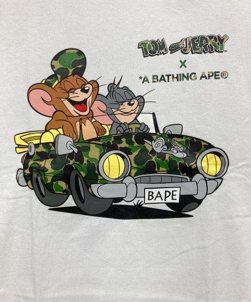 A BATHING APE（アベイシングエイプ）A BATHING APE (アベイシングエイプ) TOM and JERRY (トム アンド ジェリー) コラボプリントTシャツ ホワイト サイズ:Lの古着・服飾アイテム