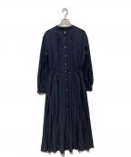 SHIPSシップス）の古着「バンドカラー サイド プリーツ ワンピース　26SS」｜ネイビー