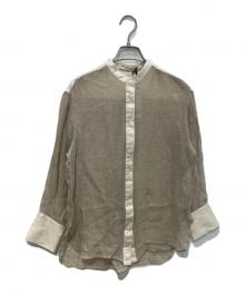 BEIGE（ベイジ）の古着「MATHIEU バンドカラーシャツ」｜ブラウン
