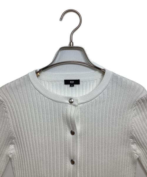 PLST（プラステ）PLST (プラステ) ホールガーメントペプラム半袖カーディガン ホワイト サイズ:Sの古着・服飾アイテム