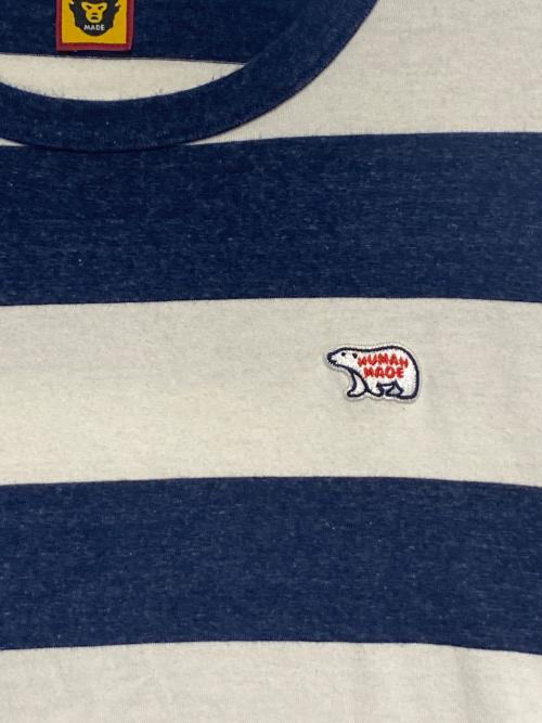 HUMAN MADE（ヒューマンメイド）HUMAN MADE (ヒューマンメイド) Polar Bear Border Stripe L/S Tee ネイビー×ホワイト サイズ:XLの古着・服飾アイテム
