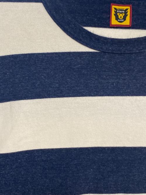HUMAN MADE（ヒューマンメイド）HUMAN MADE (ヒューマンメイド) Polar Bear Border Stripe L/S Tee ネイビー×ホワイト サイズ:XLの古着・服飾アイテム