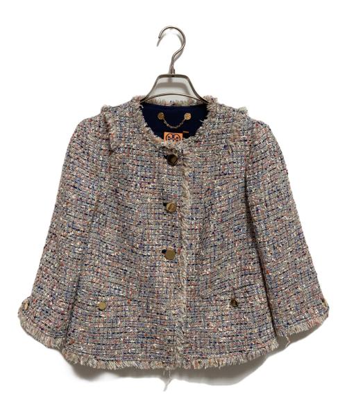 TORY BURCH（トリーバーチ）TORY BURCH (トリーバーチ) ノーカラーツイードジャケット ネイビー サイズ:2の古着・服飾アイテム