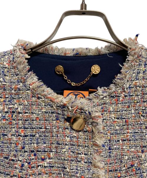 TORY BURCH（トリーバーチ）TORY BURCH (トリーバーチ) ノーカラーツイードジャケット ネイビー サイズ:2の古着・服飾アイテム