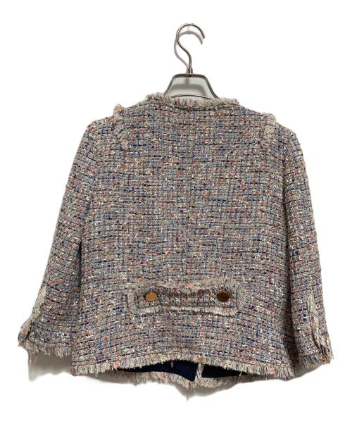 TORY BURCH（トリーバーチ）TORY BURCH (トリーバーチ) ノーカラーツイードジャケット ネイビー サイズ:2の古着・服飾アイテム