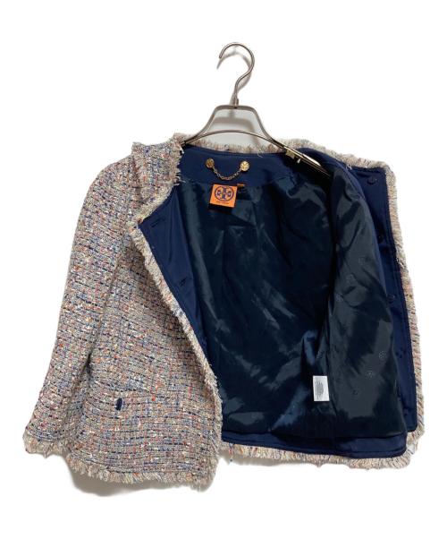 TORY BURCH（トリーバーチ）TORY BURCH (トリーバーチ) ノーカラーツイードジャケット ネイビー サイズ:2の古着・服飾アイテム