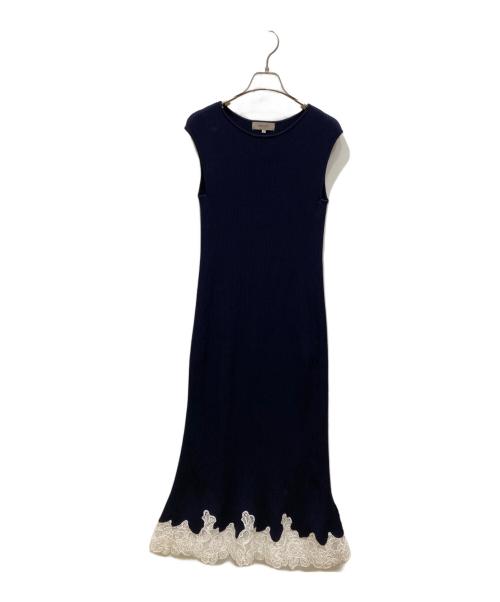 JUSGLITTY（ジャスグリッティー）JUSGLITTY (ジャスグリッティー) レースヘムニットワンピース ネイビー サイズ:SIZE 2の古着・服飾アイテム