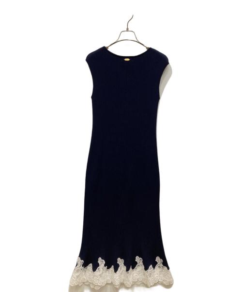 JUSGLITTY（ジャスグリッティー）JUSGLITTY (ジャスグリッティー) レースヘムニットワンピース ネイビー サイズ:SIZE 2の古着・服飾アイテム