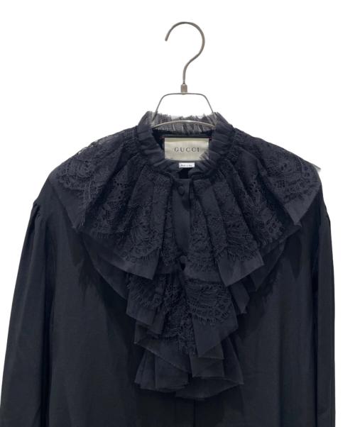 GUCCI（グッチ）GUCCI (グッチ) フリルレースブラウス ブラック サイズ:40の古着・服飾アイテム